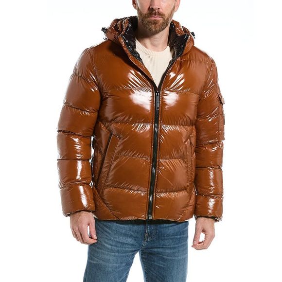 Point Zero Mens  Liquid Shine Puffer Jacket, Brown - Picture 3 of 5